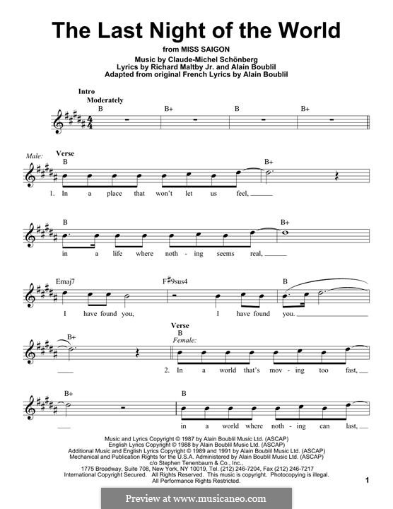 the last night of the world miss saigon by c schönberg on musicaneo moving too fast sheet music