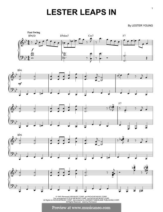 Lester Leaps in (Count Basie): For piano by Lester Young