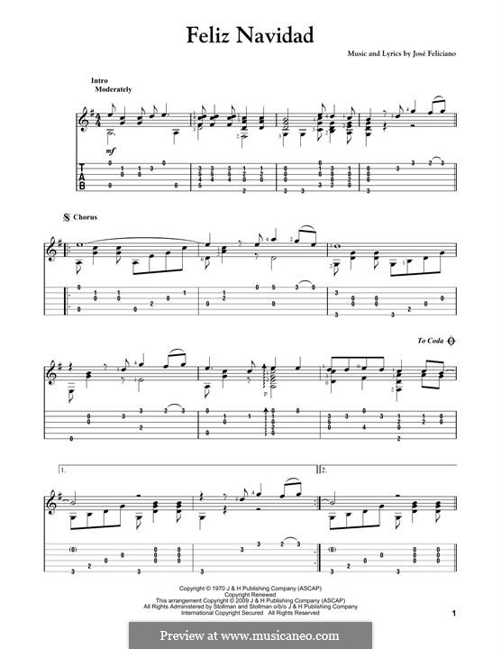 Feliz Navidad: For guitar with tab by José Feliciano