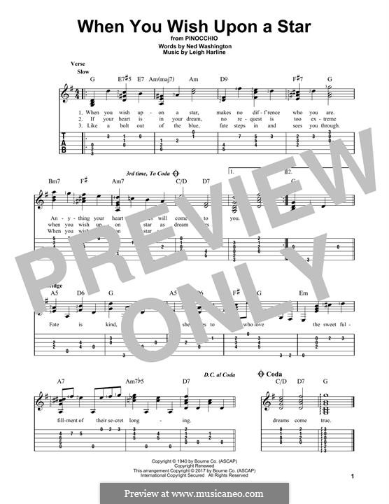 When You Wish Upon a Star (from Disney's Pinocchio): For guitar with tab by Leigh Harline