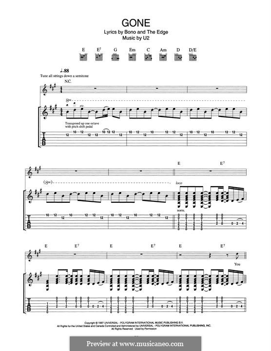 Gone: For guitar with tab by U2