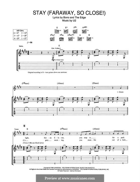 Stay (Faraway, So Close!): For guitar with tab by U2