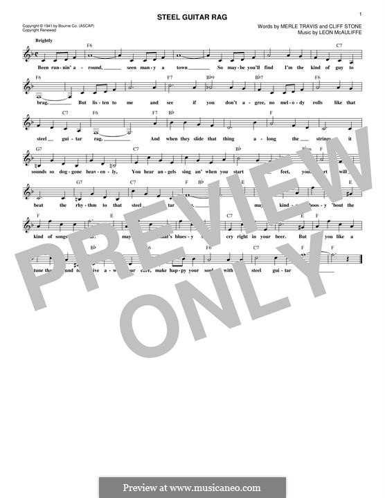 Steel Guitar Rag (Merle Travis) by L. McAuliffe sheet music on MusicaNeo