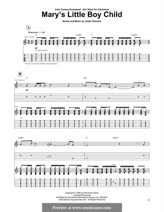 Mary's Little Boy Child: For guitar with tab by Jester Hairston