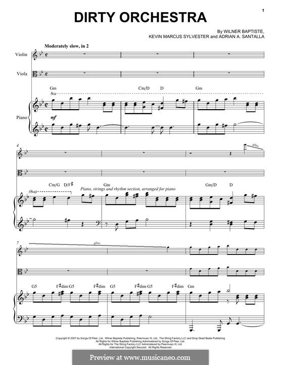 Dirty Orchestra (Black Violin): For violin, viola and piano by Kevin Marcus Sylvester, Wilner Baptiste, Adrian A. Santalla