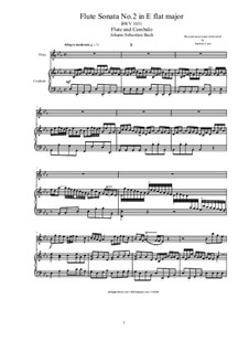 Sonata for Flute and Harpsichord No.2 in E Flat Major, BWV 1031: Score, solo part by Johann Sebastian Bach