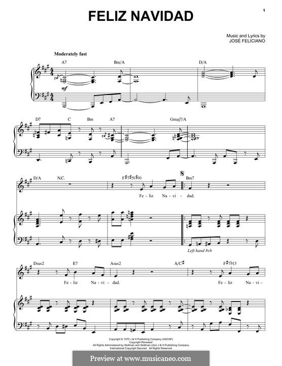 Feliz Navidad: For voice and piano by José Feliciano