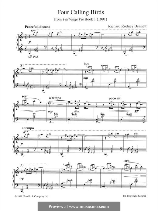 Four Calling Birds (from 'Partridge Pie Book 1'): For piano by Richard Rodney Bennett