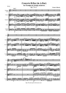 Concerto No.3 in B Flat Major: For trumpet and string orchestra (transported in A-Dur) - score and all parts by Tomaso Albinoni