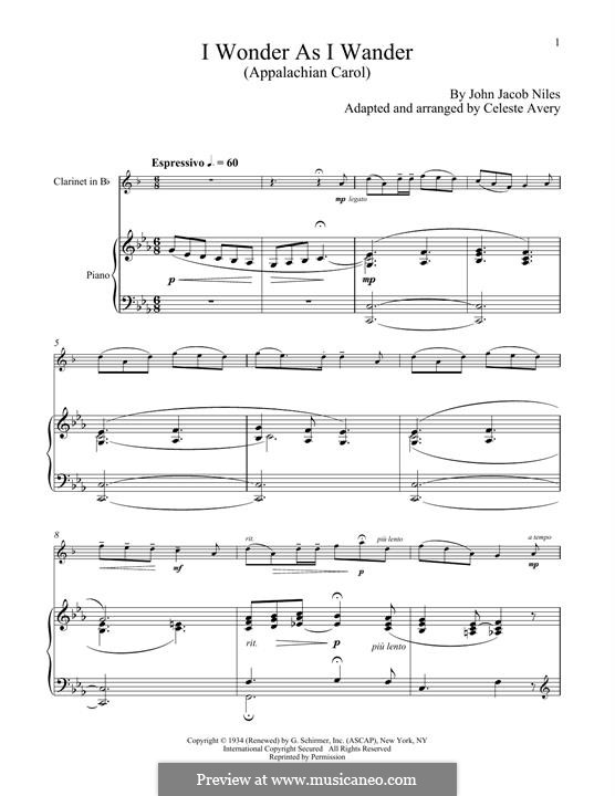 I Wonder as I Wander: For clarinet and piano by John Jacob Niles