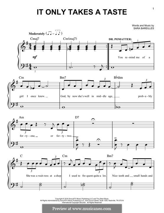 It Only Takes a Taste by S. Bareilles - sheet music on MusicaNeo