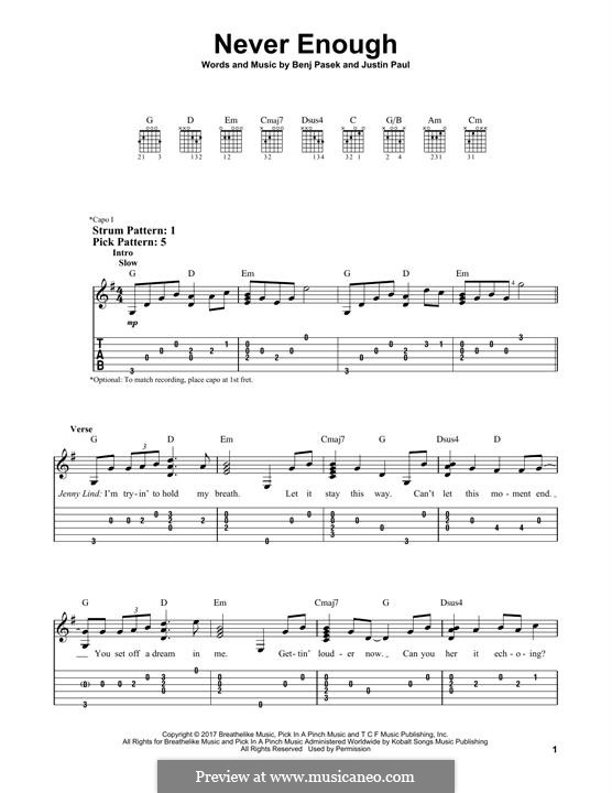 Never Enough (from The Greatest Showman): For guitar with tab by Justin Paul, Benj Pasek