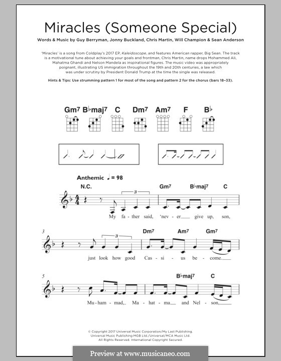 Miracles (Someone Special): For ukulele by Chris Martin, Guy Berryman, Jonny Buckland, Will Champion