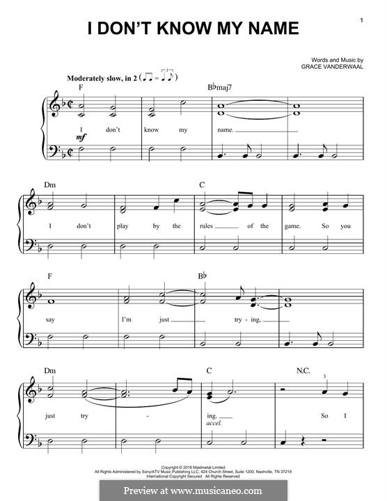 I don't know My Name by G. VanderWaal - sheet music on MusicaNeo