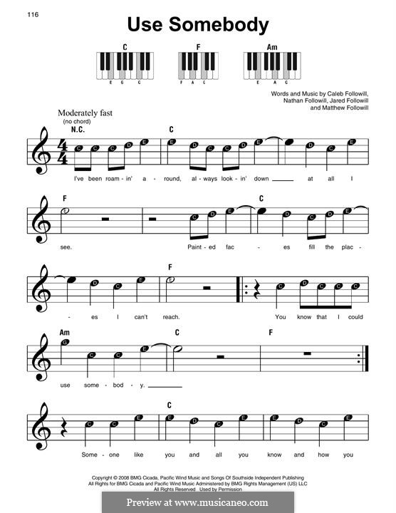 Use Somebody (Kings of Leon): For piano by Anthony Caleb Followill, Jared Followill, Matthew Followill, Nathan Followill