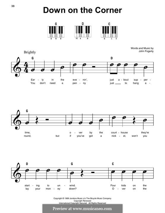 Down on the Corner (Creedence Clearwater Revival): For piano by John C. Fogerty