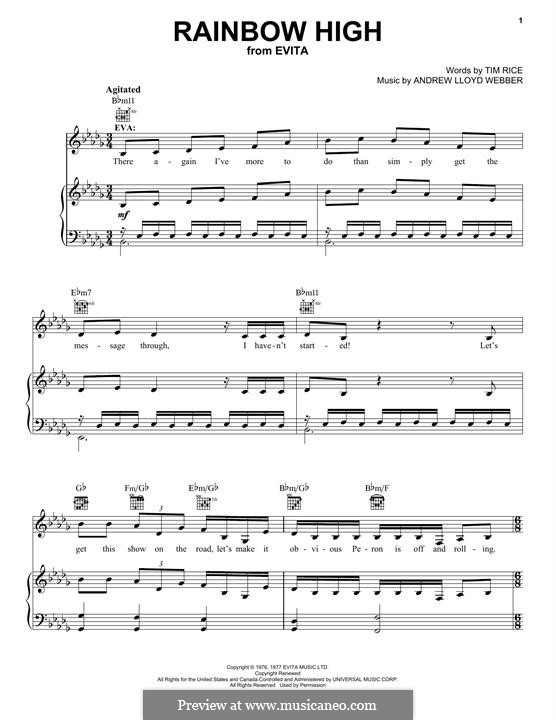 rainbow high evita by a l webber sheet music on musicaneo rainbow high sheet music