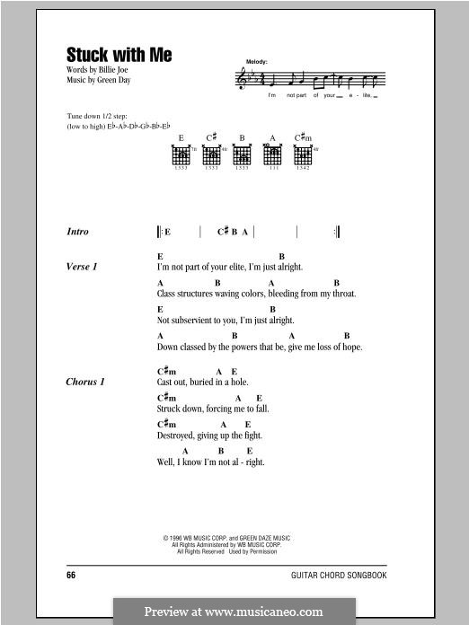 Stuck with Me: Lyrics and chords by Green Day