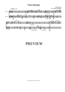 Two Elegiac Melodies, Op.34: No.2 Våren (Spring), for violin and guitar by Edvard Grieg