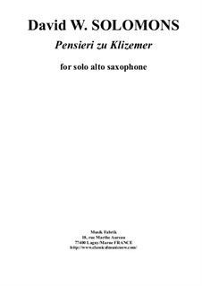 Pensieri zu Klizemer: For solo alto saxophone by David W Solomons