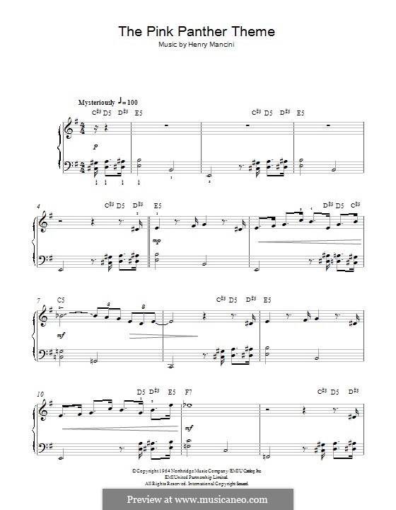 Piano version: For a single performer by Henry Mancini