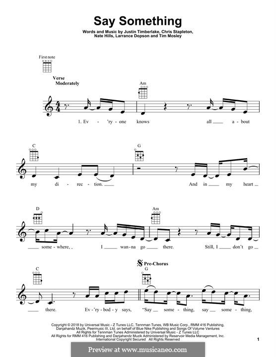 Say Something (feat. Chris Stapleton): For ukulele by Chris Stapleton, Justin Timberlake, Floyd Nathaniel Hills, Timbaland, Larrance Dopson