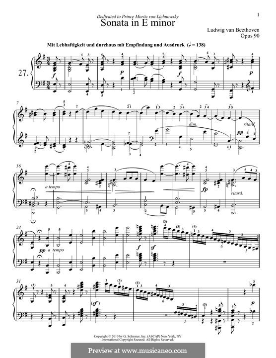 Sonata for Piano No.27, Op.90: For a single performer by Ludwig van Beethoven