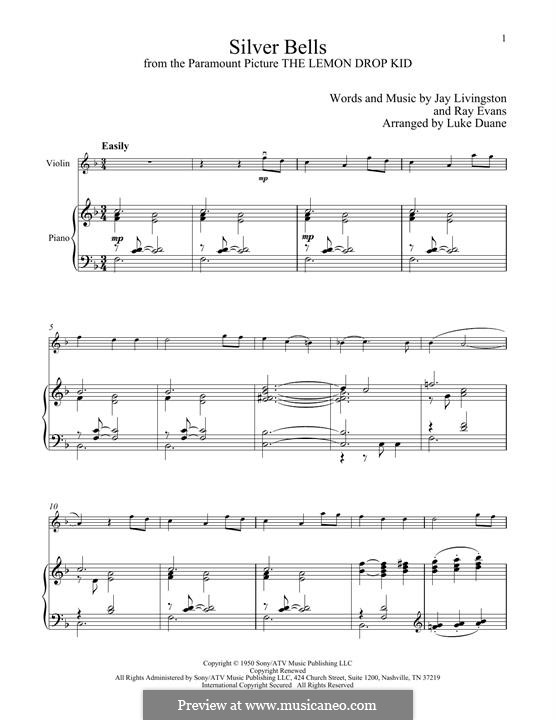 Instrumental version: For violin and piano by Jay Livingston, Raymond Evans