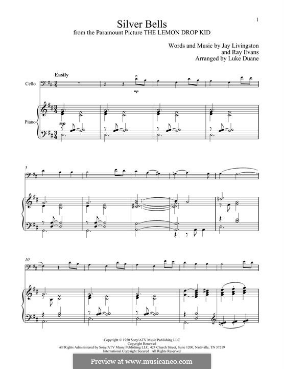Instrumental version: For cello and piano by Jay Livingston, Raymond Evans