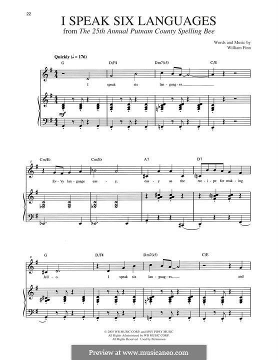 I Speak Six Languages: For voice and piano by William Finn