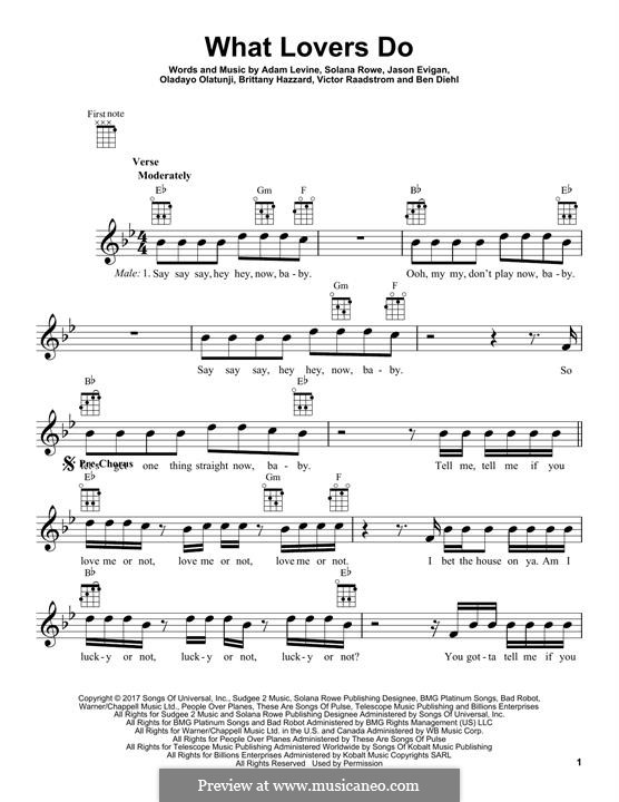 What Lovers Do (Maroon 5): For ukulele by Adam Levine, Jason Evigan, Ben Diehl, Brittany Hazzard, Oladayo Olatunji, Solana Rowe