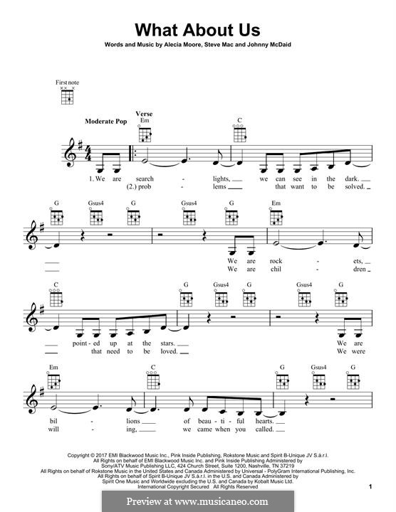 What About Us (Pink) by A. Moore, Steve Mac, J. McDaid on MusicaNeo