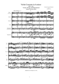 Concerto for Violin, Strings and Basso Continuo No.1 in A Minor, BWV 1041: Full score, parts by Johann Sebastian Bach
