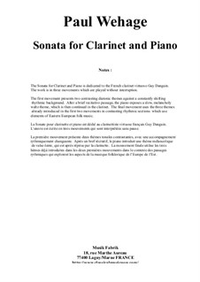 Sonata for Bb clarinet and piano: Sonata for Bb clarinet and piano by Paul Wehage