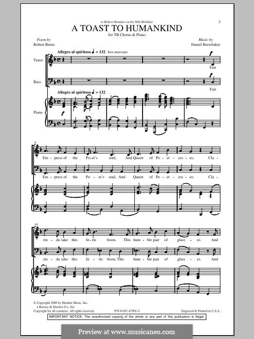 A Toast To Humankind: For male choir by Daniel Brewbaker