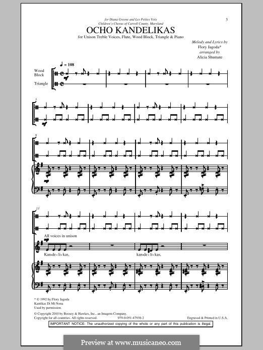 Ocho Kandelikas: For voice and piano by Flory Jagoda