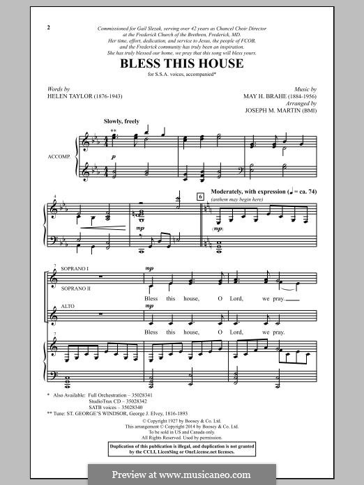 Bless This House: SSA by May H. Brahe