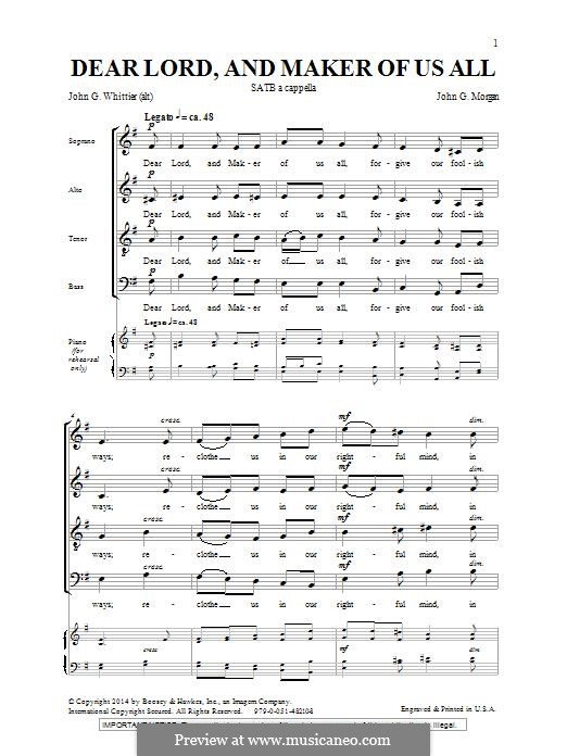 Dear Lord and Maker of Us All: For mixed choir by John G. Morgan