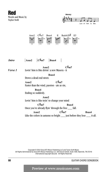 Red: Lyrics and chords by Taylor Swift