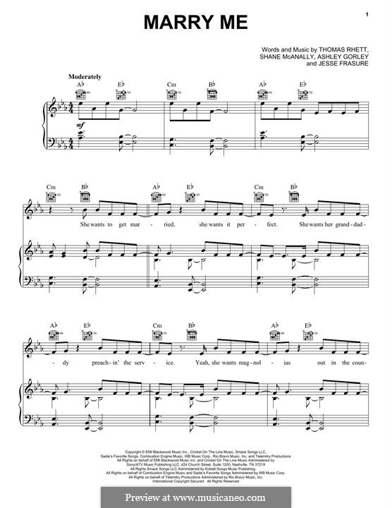 Marry Me: For voice and piano (or guitar) by Ashley Gorley, Shane McAnally, Thomas Rhett, Jesse Frasure