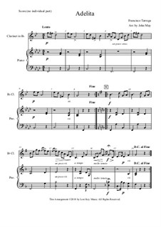 Adelita: For Bb clarinet solo with piano accompaniment by Francisco Tárrega