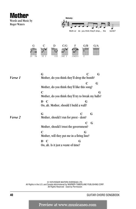 Mother (Pink Floyd): Melody line by Roger Waters