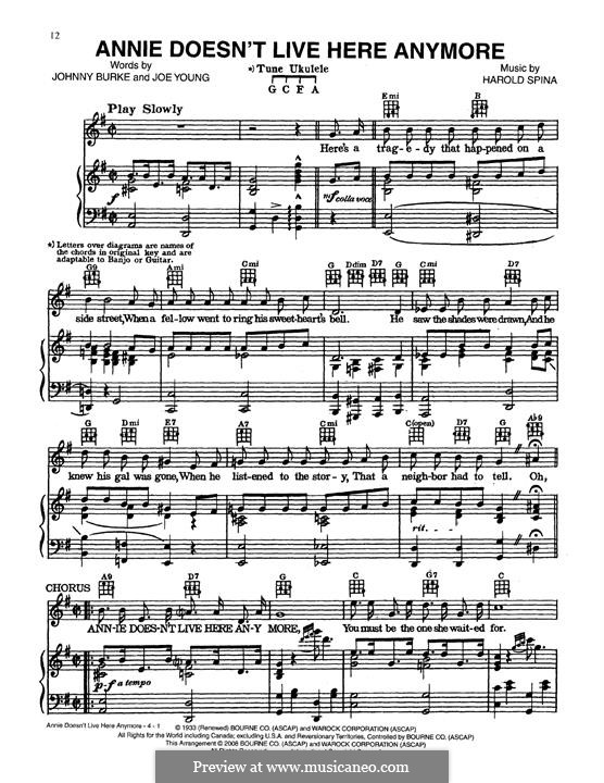 Annie Doesn't Live Here Anymore: For voice and piano (or guitar) by Harold Spina