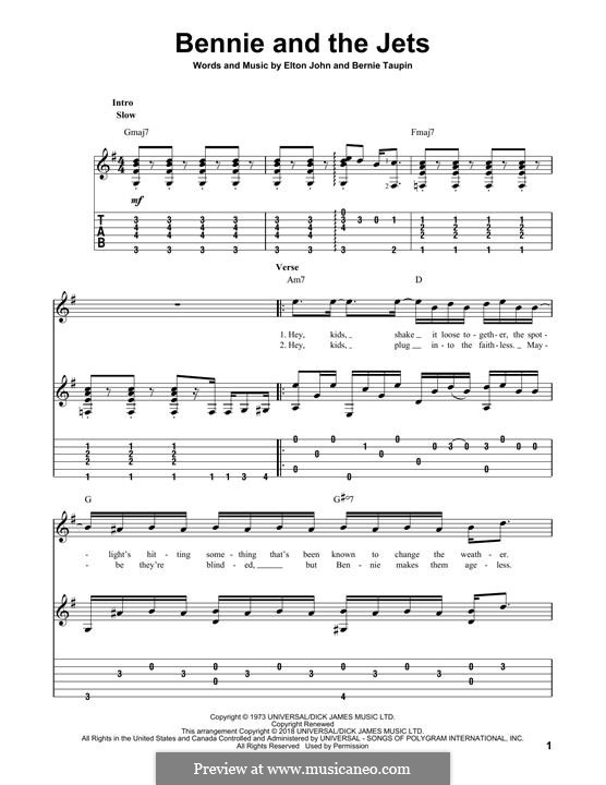 Bennie and the Jets: For guitar with tab by Elton John