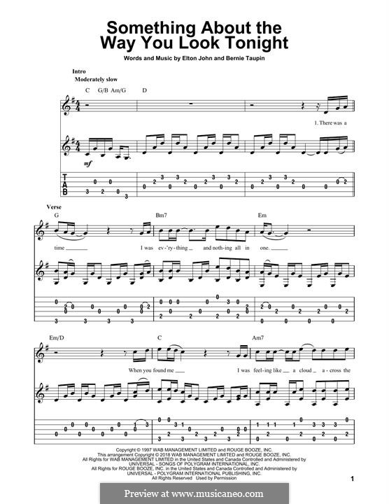 Something About the Way You Look Tonight: For guitar with tab by Elton John