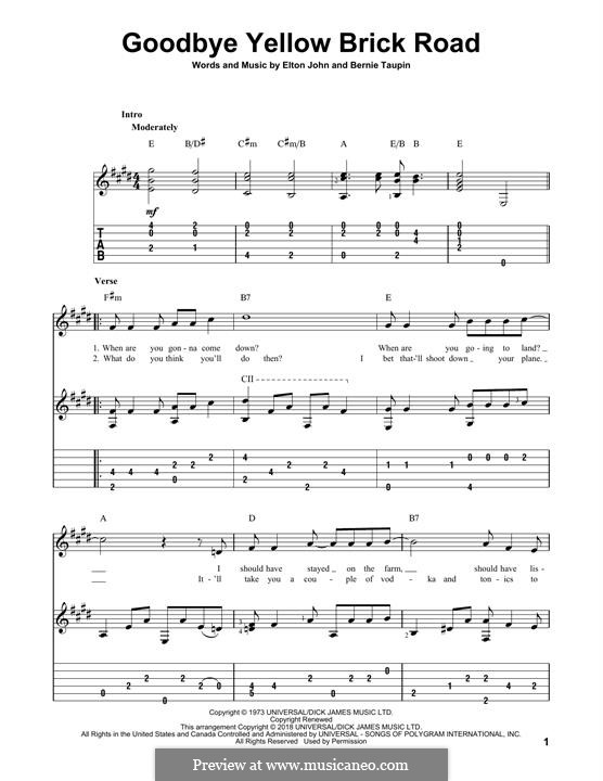 Goodbye Yellow Brick Road: For guitar with tab by Elton John