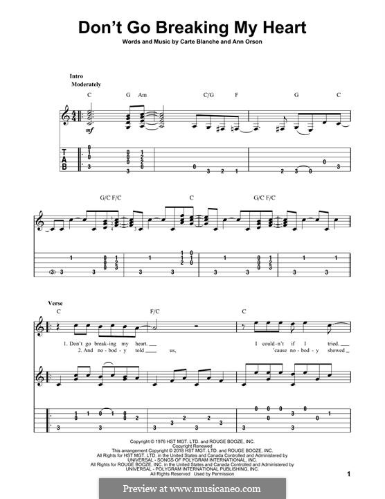 Don't Go Breaking My Heart (Elton John): For guitar with tab by Ann Orson, Carte Blanche