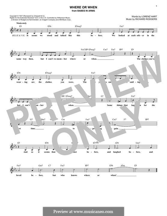 Where Or When (from Babes In Arms): Melody line by Richard Rodgers