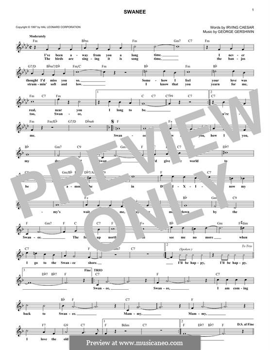 Swanee: Melody line by George Gershwin