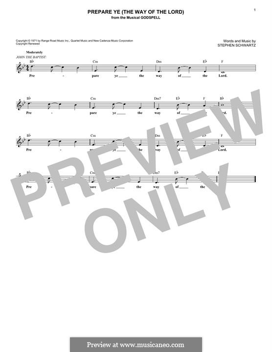 Prepare Ye (The Way of the Lord): Melody line by Stephen Schwartz